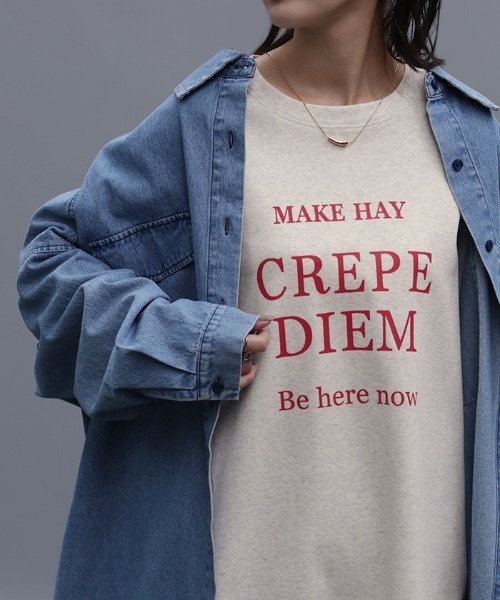 HUG.U(ハグユー)の「すっきり ルーズロゴTシャツ(Tシャツ/カットソー・レディース・ダークグレー/ホワイト/グレー・FREE)」の6枚目の写真