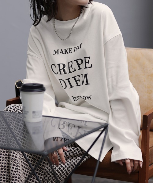 HUG.U(ハグユー)の「すっきり ルーズロゴTシャツ(Tシャツ/カットソー・レディース・ダークグレー/ホワイト/グレー・FREE)」の15枚目の写真