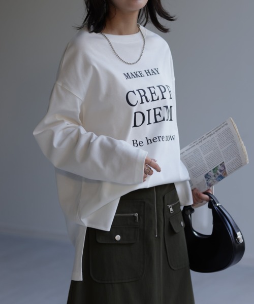 HUG.U(ハグユー)の「すっきり ルーズロゴTシャツ(Tシャツ/カットソー・レディース・ダークグレー/ホワイト/グレー・FREE)」の12枚目の写真