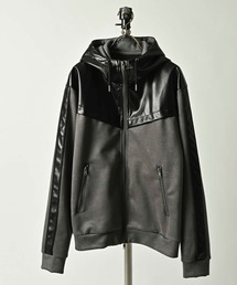 MMMM/フェイクスウェード×シンセティックレザー ジップアップパーカー