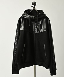 MMMM/フェイクスウェード×シンセティックレザー　ジップアップパーカー