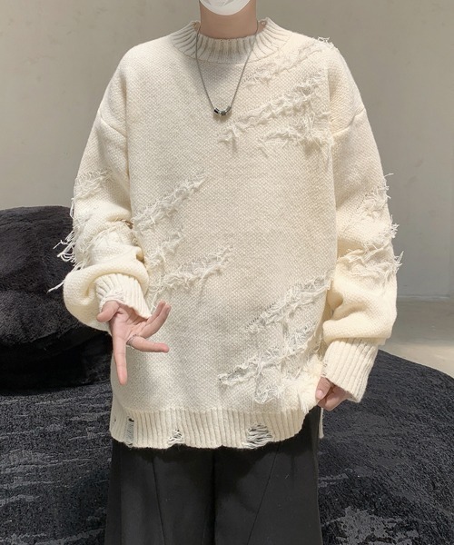 【セール】【FVLMEN】fringe damage knit pullover/フリンジ ダメージ ニット プルオーバー（ニット/セーター）｜FVLMEN（フルメン） 6,526円