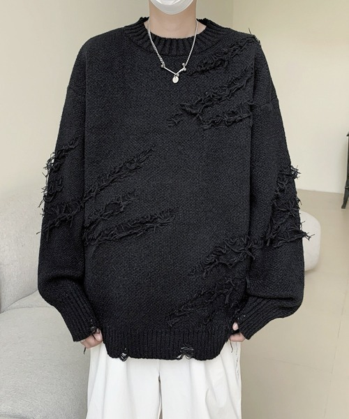 【セール】【FVLMEN】fringe damage knit pullover/フリンジ ダメージ ニット プルオーバー(ニット/セーター)|FVLMEN(フルメン)
