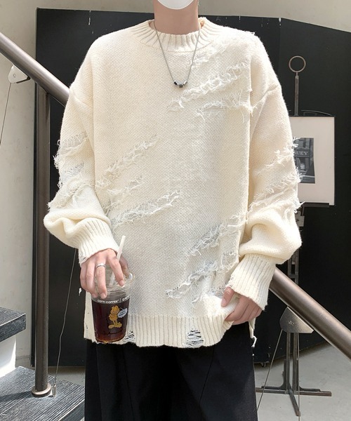 FVLMEN(フルメン)の「【FVLMEN】fringe damage knit pullover/フリンジ ダメージ ニット プルオーバー(ニット/セーター・メンズ・ブラック/オフホワイト/グレー・MEDIUM/LARGE/X-LARGE)」の11枚目の写真