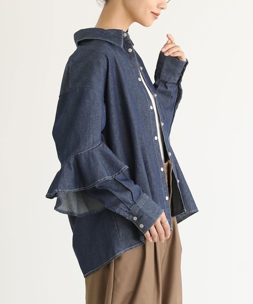 n'OrLABEL（ノアールレーベル）の「デニムフリルブラウス（シャツ/ブラウス・レディース・インディゴブルー/ブルー・1/2）」の19枚目の写真