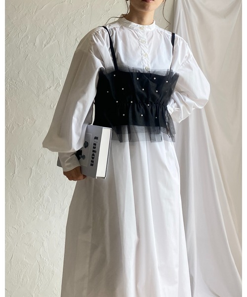 She's Closet（シーズクローゼット）の「パール付き/ラメチュールニットビスチェキャミソール（チューブトップ・レディース・ブラック/グレー×ホワイト/グレー/ブラック×ホワイト・FREE）」の15枚目の写真