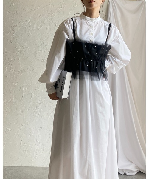 She's Closet（シーズクローゼット）の「パール付き/ラメチュールニットビスチェキャミソール（チューブトップ・レディース・ブラック/グレー×ホワイト/グレー/ブラック×ホワイト・FREE）」の5枚目の写真