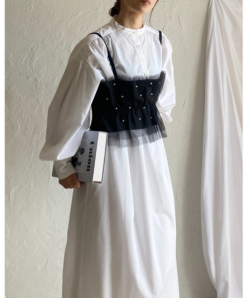 She's Closet（シーズクローゼット）の「パール付き/ラメチュールニットビスチェキャミソール（チューブトップ・レディース・ブラック/グレー×ホワイト/グレー/ブラック×ホワイト・FREE）」の12枚目の写真