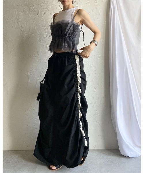 She's Closet（シーズクローゼット）の「パール付き/ラメチュールニットビスチェキャミソール（チューブトップ・レディース・ブラック/グレー×ホワイト/グレー/ブラック×ホワイト・FREE）」の9枚目の写真