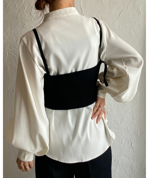 She's Closet（シーズクローゼット）の「パール付き/ラメチュールニットビスチェキャミソール（チューブトップ・レディース・ブラック/グレー×ホワイト/グレー/ブラック×ホワイト・FREE）」の16枚目の写真