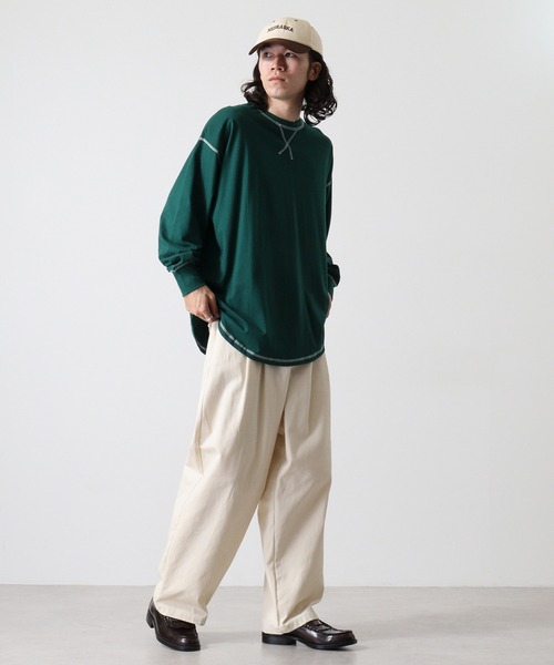 FUNALIVE(ファンアライブ)の「Cotton color stitching crew neck long sleeve T-shirt / 配色ステッチオーバーTシャツ unisex(Tシャツ/カットソー・メンズ・ブラック/オフホワイト/杢グレー/ダークグリーン/パープル/チャコール・M/L/XL)」の15枚目の写真