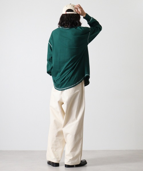 FUNALIVE(ファンアライブ)の「Cotton color stitching crew neck long sleeve T-shirt / 配色ステッチオーバーTシャツ unisex(Tシャツ/カットソー・メンズ・ブラック/オフホワイト/杢グレー/ダークグリーン/パープル/チャコール・M/L/XL)」の16枚目の写真