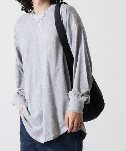 FUNALIVE(ファンアライブ)の「Cotton color stitching crew neck long sleeve T-shirt / 配色ステッチオーバーTシャツ unisex(Tシャツ/カットソー・メンズ・ブラック/オフホワイト/杢グレー/ダークグリーン/パープル/チャコール・M/L/XL)」の7枚目の写真