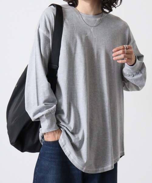FUNALIVE(ファンアライブ)の「Cotton color stitching crew neck long sleeve T-shirt / 配色ステッチオーバーTシャツ unisex(Tシャツ/カットソー・メンズ・ブラック/オフホワイト/杢グレー/ダークグリーン/パープル/チャコール・M/L/XL)」の9枚目の写真