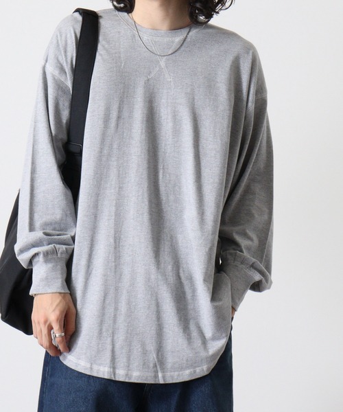 FUNALIVE(ファンアライブ)の「Cotton color stitching crew neck long sleeve T-shirt / 配色ステッチオーバーTシャツ unisex(Tシャツ/カットソー・メンズ・ブラック/オフホワイト/杢グレー/ダークグリーン/パープル/チャコール・M/L/XL)」の8枚目の写真