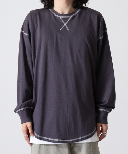 FUNALIVE(ファンアライブ)の「Cotton color stitching crew neck long sleeve T-shirt / 配色ステッチオーバーTシャツ unisex(Tシャツ/カットソー・メンズ・ブラック/オフホワイト/杢グレー/ダークグリーン/パープル/チャコール・M/L/XL)」の22枚目の写真