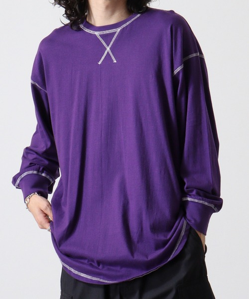FUNALIVE(ファンアライブ)の「Cotton color stitching crew neck long sleeve T-shirt / 配色ステッチオーバーTシャツ unisex(Tシャツ/カットソー・メンズ・ブラック/オフホワイト/杢グレー/ダークグリーン/パープル/チャコール・M/L/XL)」の17枚目の写真