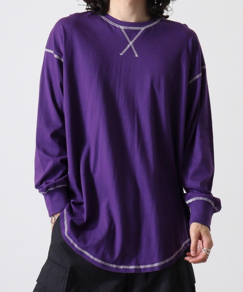 FUNALIVE(ファンアライブ)の「Cotton color stitching crew neck long sleeve T-shirt / 配色ステッチオーバーTシャツ unisex(Tシャツ/カットソー・メンズ・ブラック/オフホワイト/杢グレー/ダークグリーン/パープル/チャコール・M/L/XL)」の18枚目の写真