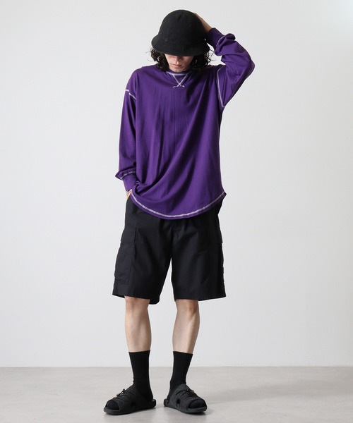 FUNALIVE(ファンアライブ)の「Cotton color stitching crew neck long sleeve T-shirt / 配色ステッチオーバーTシャツ unisex(Tシャツ/カットソー・メンズ・ブラック/オフホワイト/杢グレー/ダークグリーン/パープル/チャコール・M/L/XL)」の20枚目の写真