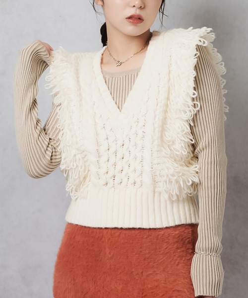 Lull(ルル)の「【Lull / ルル】ループヤーンコンパクトニットベスト(ニット/セーター・レディース・杢グレー/ブラック/アイボリー・ONESIZE)」の17枚目の写真