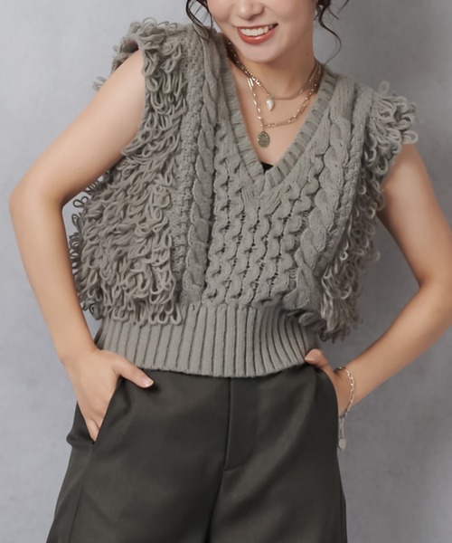 Lull(ルル)の「【Lull / ルル】ループヤーンコンパクトニットベスト(ニット/セーター・レディース・杢グレー/ブラック/アイボリー・ONESIZE)」の12枚目の写真