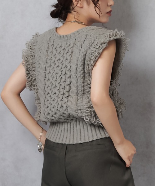 Lull(ルル)の「【Lull / ルル】ループヤーンコンパクトニットベスト(ニット/セーター・レディース・杢グレー/ブラック/アイボリー・ONESIZE)」の13枚目の写真