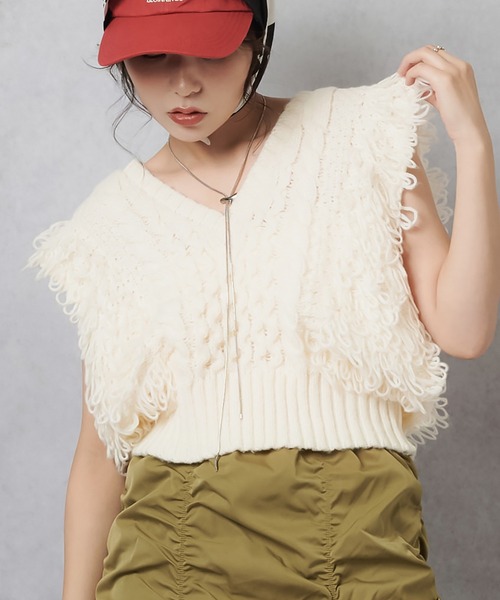 Lull(ルル)の「【Lull / ルル】ループヤーンコンパクトニットベスト(ニット/セーター・レディース・杢グレー/ブラック/アイボリー・ONESIZE)」の14枚目の写真