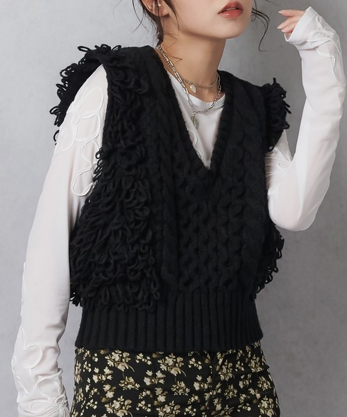 Lull(ルル)の「【Lull / ルル】ループヤーンコンパクトニットベスト(ニット/セーター・レディース・杢グレー/ブラック/アイボリー・ONESIZE)」の9枚目の写真