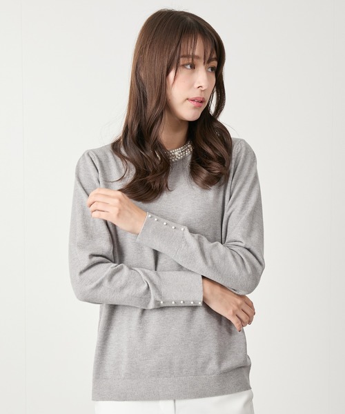 Jayro（ジャイロ）の「ネックパールビジューニット（Tシャツ/カットソー・レディース・ホワイト/ブラック/グレー/レッド/ブルー/グリーン・FREE）」の3枚目の写真