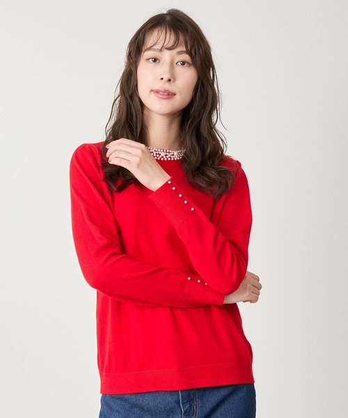 Jayro（ジャイロ）の「ネックパールビジューニット（Tシャツ/カットソー・レディース・ホワイト/ブラック/グレー/レッド/ブルー/グリーン・FREE）」の6枚目の写真