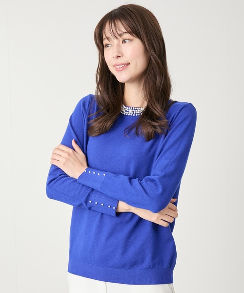Jayro（ジャイロ）の「ネックパールビジューニット（Tシャツ/カットソー・レディース・ホワイト/ブラック/グレー/レッド/ブルー/グリーン・FREE）」の5枚目の写真
