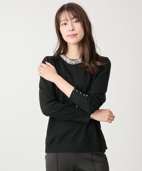 Jayro（ジャイロ）の「ネックパールビジューニット（Tシャツ/カットソー・レディース・ホワイト/ブラック/グレー/レッド/ブルー/グリーン・FREE）」の7枚目の写真