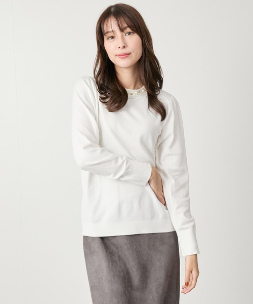 Jayro（ジャイロ）の「ネックパールビジューニット（Tシャツ/カットソー・レディース・ホワイト/ブラック/グレー/レッド/ブルー/グリーン・FREE）」の10枚目の写真