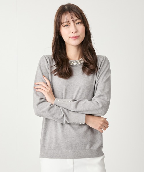Jayro（ジャイロ）の「ネックパールビジューニット（Tシャツ/カットソー・レディース・ホワイト/ブラック/グレー/レッド/ブルー/グリーン・FREE）」の14枚目の写真