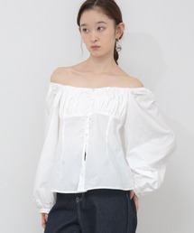 2WAYスクエアネックオフショルブラウス / 長袖 韓国 ガーリー スクエアネック オフショル 肌見せ ブラウス