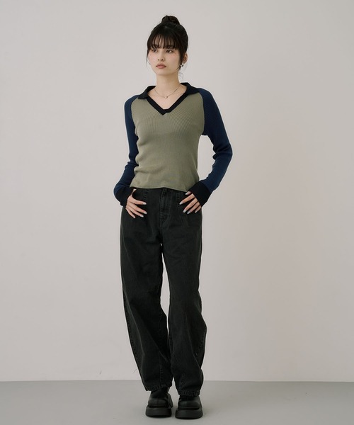 UNITED TOKYO（ユナイテッドトウキョウ）の「キュプラコットンニットポロ｜ウォッシャブル/春服（ニット/セーター・レディース・グリーン/ネイビー・FREE）」の13枚目の写真