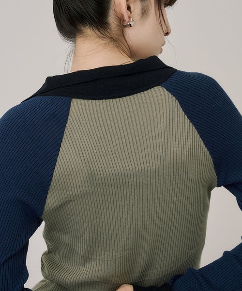UNITED TOKYO（ユナイテッドトウキョウ）の「キュプラコットンニットポロ｜ウォッシャブル/春服（ニット/セーター・レディース・グリーン/ネイビー・FREE）」の19枚目の写真