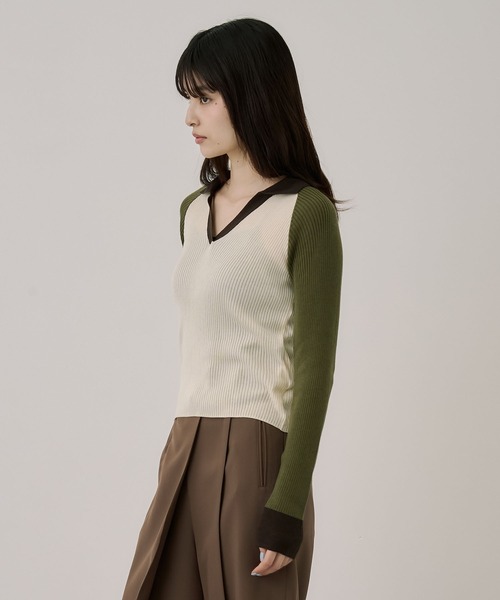 UNITED TOKYO（ユナイテッドトウキョウ）の「キュプラコットンニットポロ｜ウォッシャブル/春服（ニット/セーター・レディース・グリーン/ネイビー・FREE）」の7枚目の写真