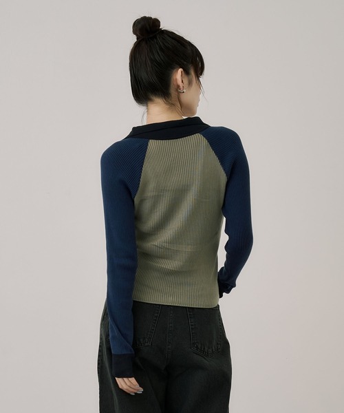 UNITED TOKYO（ユナイテッドトウキョウ）の「キュプラコットンニットポロ｜ウォッシャブル/春服（ニット/セーター・レディース・グリーン/ネイビー・FREE）」の18枚目の写真