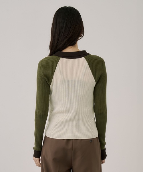 UNITED TOKYO（ユナイテッドトウキョウ）の「キュプラコットンニットポロ｜ウォッシャブル/春服（ニット/セーター・レディース・グリーン/ネイビー・FREE）」の8枚目の写真