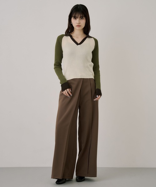 UNITED TOKYO（ユナイテッドトウキョウ）の「キュプラコットンニットポロ｜ウォッシャブル/春服（ニット/セーター・レディース・グリーン/ネイビー・FREE）」の3枚目の写真