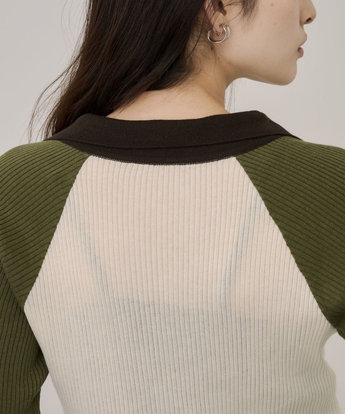 UNITED TOKYO（ユナイテッドトウキョウ）の「キュプラコットンニットポロ｜ウォッシャブル/春服（ニット/セーター・レディース・グリーン/ネイビー・FREE）」の9枚目の写真