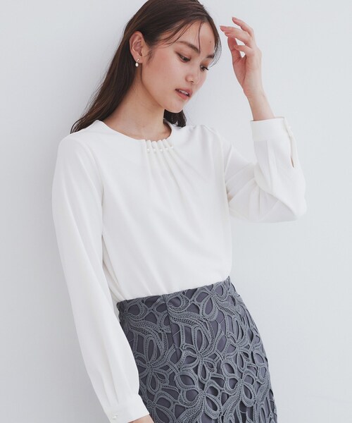 TOCCA トップス パール装飾 洗濯可 セール】タックパール調トップス【洗濯機洗い可】（Tシャツ