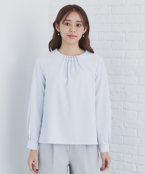 TOCCA トップス パール装飾 洗濯可 セール】タックパール調トップス【洗濯機洗い可】（Tシャツ