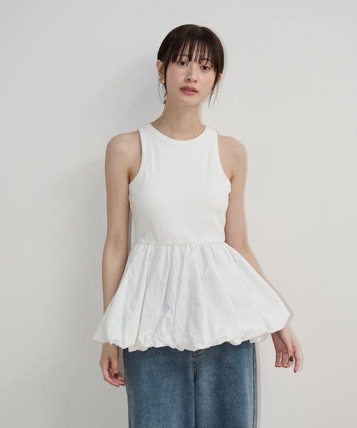 Shelly island（シェリーアイランド）の「カップ付ドッキングバルーンインナータンク（Tシャツ/カットソー・レディース・ブラック/ホワイト・FREE）」の3枚目の写真