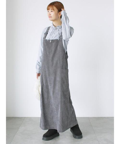 Lugnoncure（ルノンキュール）の「フロントジップコーデュロイジャンスカ（ワンピース・レディース・グレー/オフホワイト/ブラック・F）」の3枚目の写真