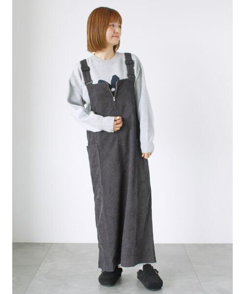 Lugnoncure（ルノンキュール）の「フロントジップコーデュロイジャンスカ（ワンピース・レディース・グレー/オフホワイト/ブラック・F）」の2枚目の写真