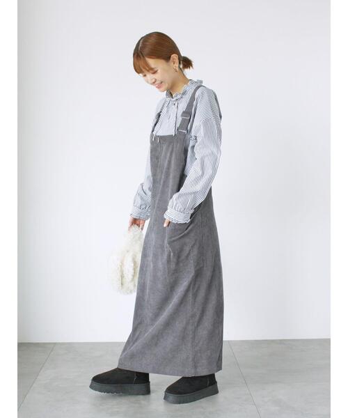 Lugnoncure（ルノンキュール）の「フロントジップコーデュロイジャンスカ（ワンピース・レディース・グレー/オフホワイト/ブラック・F）」の7枚目の写真