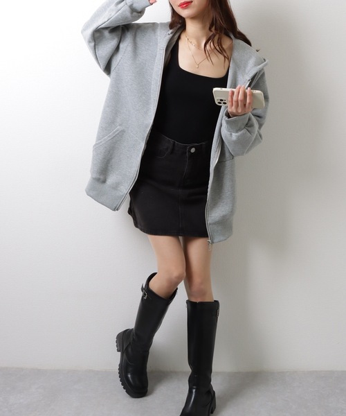 DAYRA(デイラ)の「裏起毛あり/なし 選べる2タイプ カジュアル スウェット フロントジップ パーカー トップス(パーカー・レディース・グレー系2/グレー系1・M/XL)」の6枚目の写真