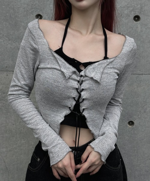 レースアップクロップドトップス+キャミ（Tシャツ/カットソー）｜KsG（ケーエスジー）